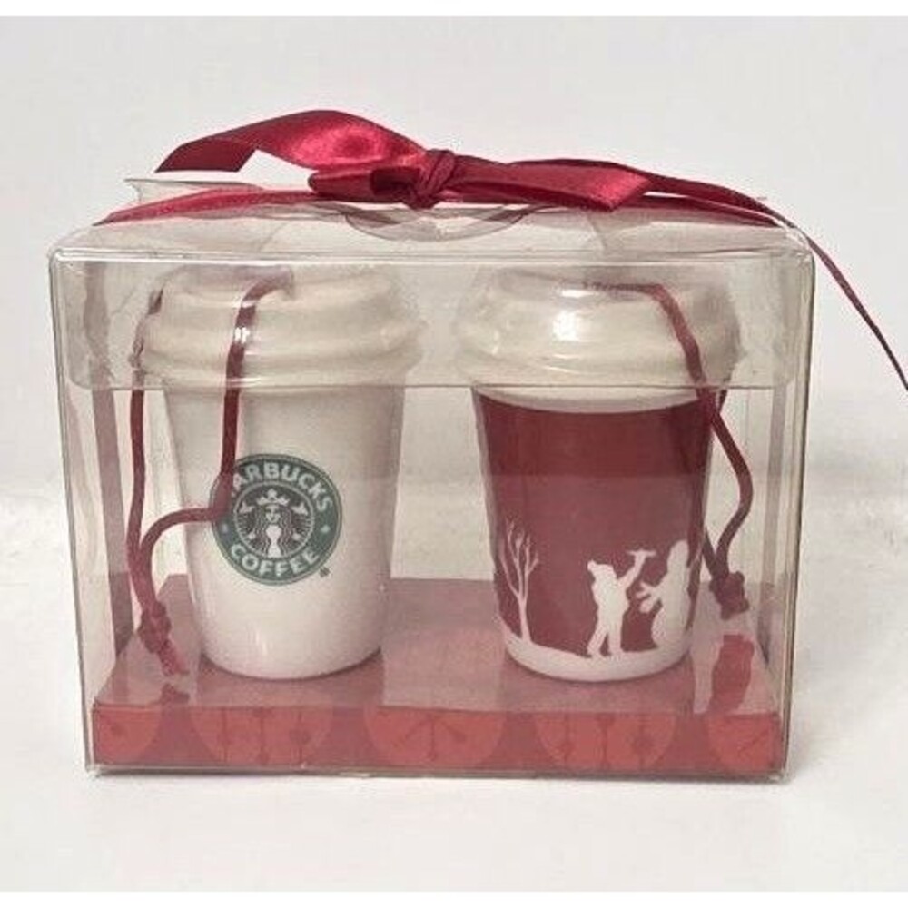 Starbucks Holiday Christmas Ornament Set Red White Coffee Cup New In Box